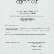 Certyfikat udziału w projekcie, r.szk. 2014/2015